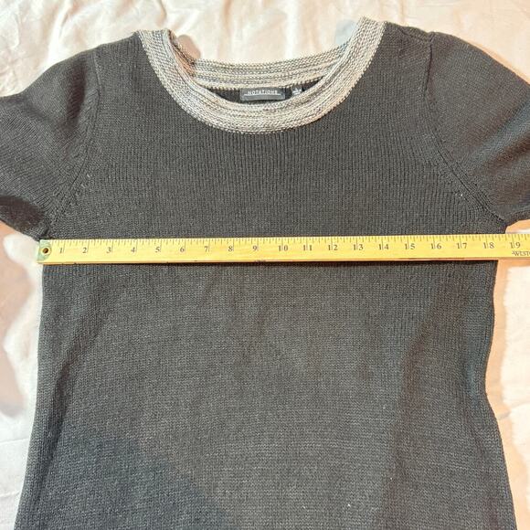 Notations Women's sz Large Sweater Knit Dress Black w/Gray Trim Midi Boat Neck - Picture 6 of 8